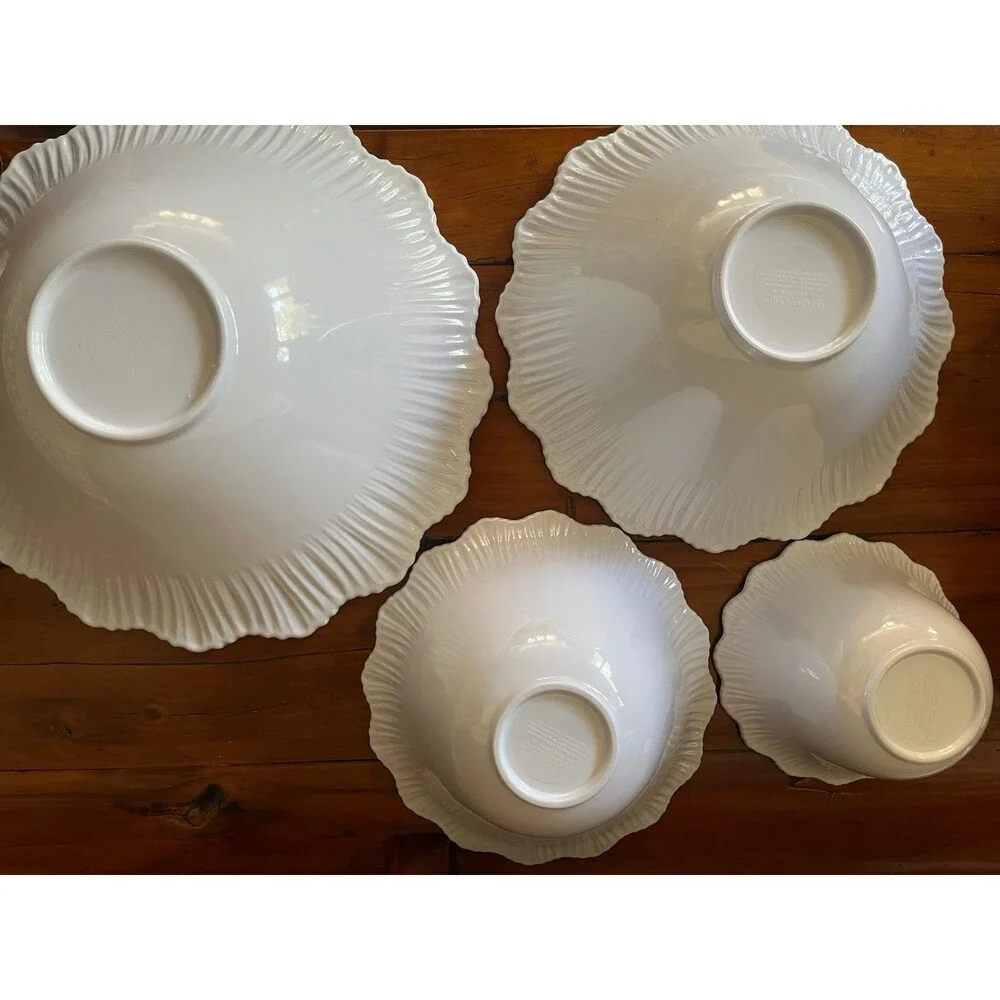 Shabby Chic Nesting Set of 4 Flower shaped Melamine Serving Bowls White
